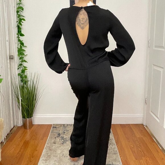 ALEXIS Lace Long Sleeve Wide Leg Jumpsuit Tie-Waist Size XS Black - Picture 4 of 4